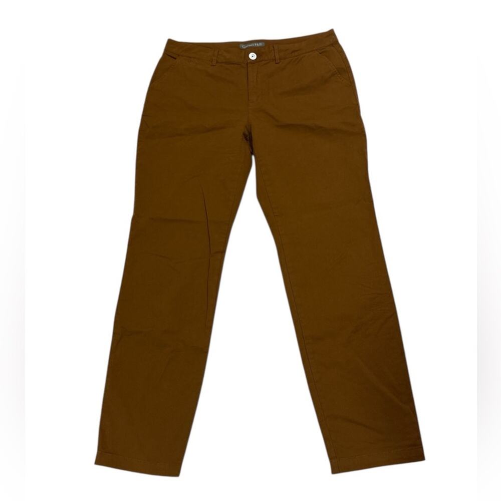 Garnet Hill Womens 12 Organic Cotton Chino Straight Leg Brown Pants Minimalist